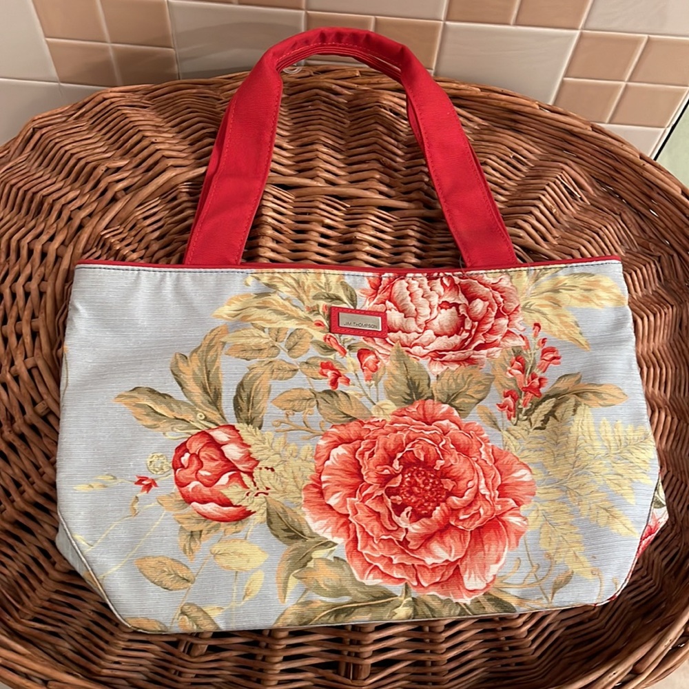 JIM THOMPSON TOTE FLORAL BAG BLUE PINK GREEN